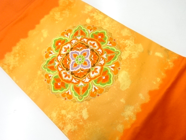 JAPANESE KIMONO / VINTAGE NAGOYA OBI / SILK / WOVEN FLORAL CREST